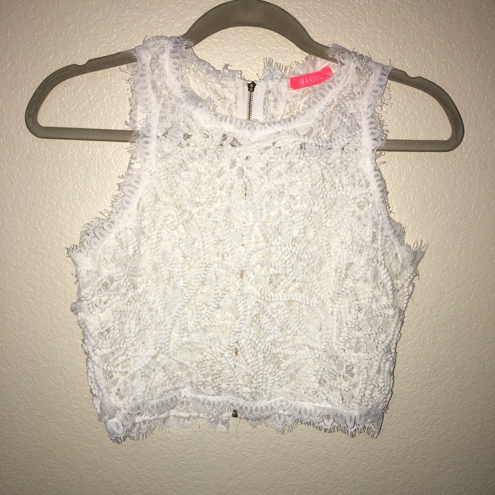 BANJUL Small Off-White Embroidered Lace Crop Top